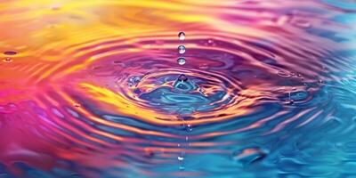 Vibrant droplets are creating ripples in colorful water, showing a dynamic and captivating movement photo
