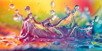 Lively abstract image of colorful rainbow water splashes and bubbles blending in a dynamic composition. photo