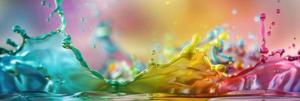 Dynamic splash of colorful liquids creating stunning abstract art with vibrant hues on a gradient background. photo