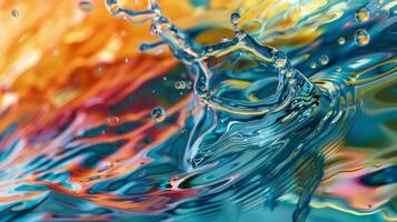 Lively abstract image of colorful rainbow water splashes and bubbles blending in a dynamic composition. photo