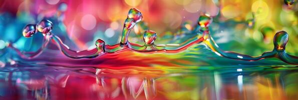 Lively abstract image of colorful rainbow water splashes and bubbles blending in a dynamic composition. photo