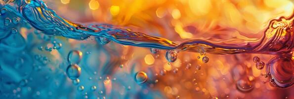 Vivid interplay of blue and orange liquid in abstract visual, showcasing fluid movement and color contrasts. photo