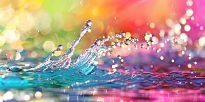 Lively abstract image of colorful rainbow water splashes and bubbles blending in a dynamic composition. photo