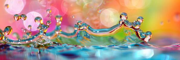 Lively abstract image of colorful rainbow water splashes and bubbles blending in a dynamic composition. photo