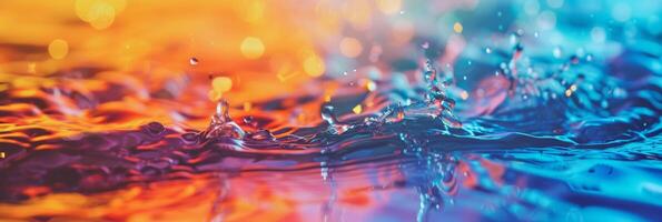High-resolution image showcasing vibrant water droplets with a colorful backdrop, ideal for creative use. photo