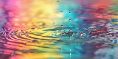 Vibrant droplets are creating ripples in colorful water, showing a dynamic and captivating movement photo