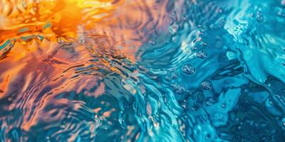 Mesmerizing and dynamic abstract water ripples in vibrant blue and orange hues create a captivating texture photo
