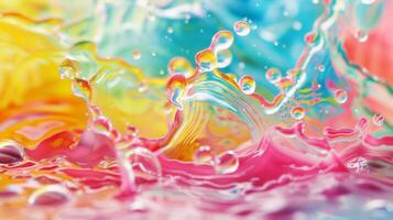 Lively abstract image of colorful rainbow water splashes and bubbles blending in a dynamic composition. photo