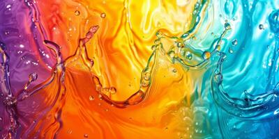 Lively abstract image of colorful rainbow water splashes and bubbles blending in a dynamic composition. photo
