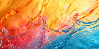 Lively abstract image of colorful rainbow water splashes and bubbles blending in a dynamic composition. photo
