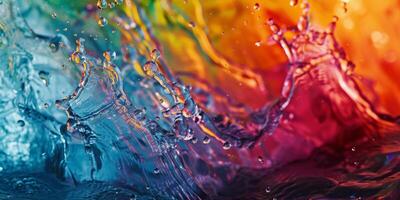 Lively abstract image of colorful rainbow water splashes and bubbles blending in a dynamic composition. photo
