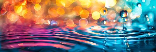Vibrant droplets are creating ripples in colorful water, showing a dynamic and captivating movement photo