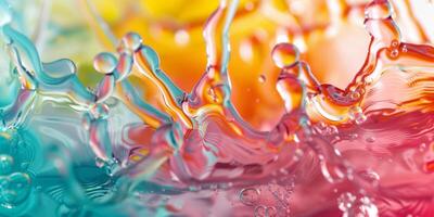 Lively abstract image of colorful rainbow water splashes and bubbles blending in a dynamic composition. photo