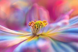 Showcase the beauty of an abstract blooming flower with a detailed macro shot, vibrant colors, and intricate details photo