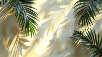 The sunlit pattern of tropical palm leaves creating shadows on a smooth, lightcolored surface is truly captivating photo