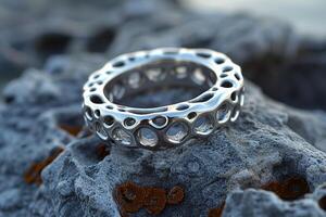 A stunning diamondencrusted ring featuring a unique abstract design, ideal for sophisticated and glamorous events photo