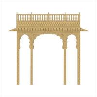 A flat, two-dimensional illustration of an ornate archway with three arches, showcasing intricate patterns and a decorative railing on top. vector