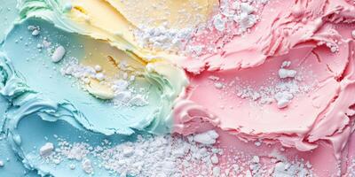 Colorful rainbow ice cream is a whimsical treat with vibrant colors, inviting everyone to enjoy its tempting flavors. Sweet, creamy, perfect for summer and sure to brighten any day photo