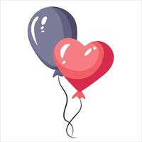 Two Balloons, One Heart-Shaped, One Round, Against White Background vector
