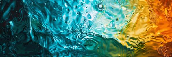 Lively abstract image of colorful rainbow water splashes and bubbles blending in a dynamic composition. photo