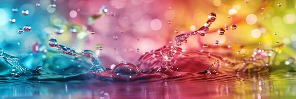 Lively abstract image of colorful rainbow water splashes and bubbles blending in a dynamic composition. photo