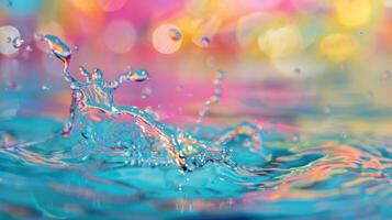 High resolution water splash with colorful bokeh background, suitable for abstract, beauty, nature concepts photo