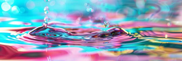 Vibrant droplets are creating ripples in colorful water, showing a dynamic and captivating movement photo