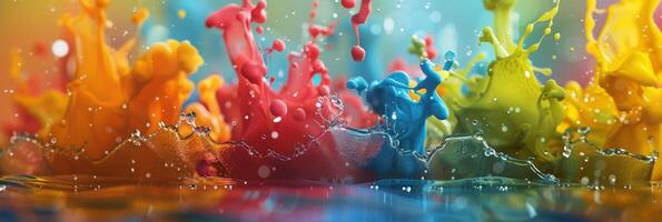 Colorful splashes reflection creates dynamism in the artistic composition, adding vibrancy to the design photo