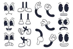 Set of Retro Vintage Mascot Elements. Customizable Cartoon Character Elements Set vector