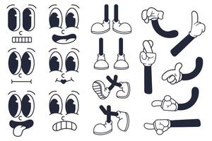 Customizable Retro Vintage Cartoon Character Elements Set. Design illustration in doodle style vector