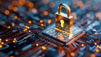 Digital Security Lock on Microchip Circuit Board in Futuristic Technology Setting photo