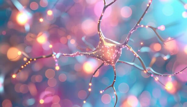 Colorful Neural Network Lights Artistic Dreamscape of a Neuron Connection photo