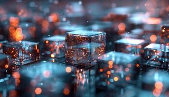 Futuristic Digital Blocks Connected with Glowing Network Lights photo