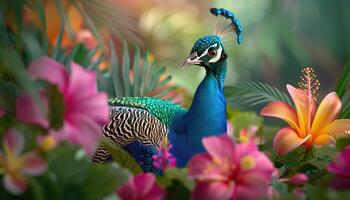 Peacock in a Tropical Paradise photo