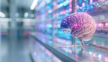 Futuristic Technological Display of Artificial Intelligence Brain Model photo