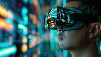 Immersive Virtual Reality Experience with Futuristic Neon Lights photo