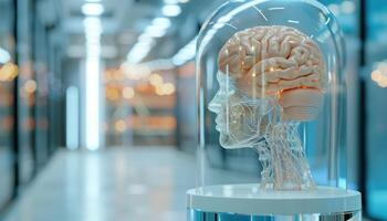 Futuristic Brain Anatomy Display in Modern High-tech Laboratory photo