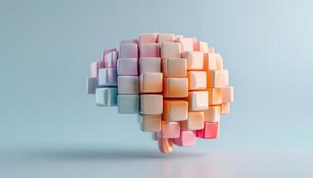 Abstract Brain Model Composed of Colorful 3D Blocks on Light Blue Background photo