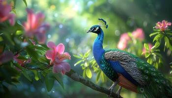 Peacock in a Lush Garden photo