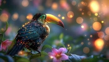 Toucan with Sparkling Feathers in a Tropical Garden photo