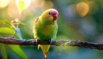 Vibrant Parrot on a Branch in the Sunlight photo