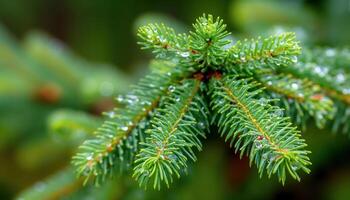 Dewy Spruce Branch Close-Up photo