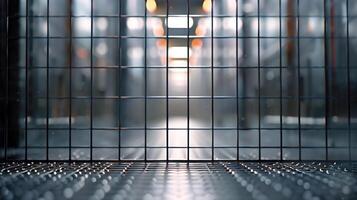Abstract Industrial Cage in a Futuristic Setting with Blurred Lights photo