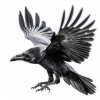 Majestic Raven Mid-flight In Detailed Illustration Style photo