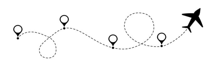 Itinerary dashed trace heart shape, line airplane flight, dotted path, romantic aircraft tracking simple minimal trip isolated on white background. Plan with start point. Tatoo. vector