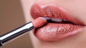 Perfectly Applied Metallic Rose Lipstick with Brush Precision photo