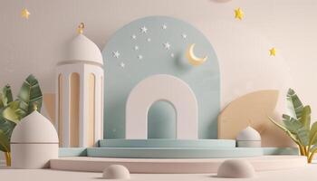 Dreamy Mosque-Inspired Scene with Crescent Moon and Stars photo