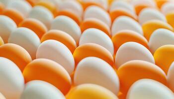 Rows of Orange and White Eggs in Bright, Warm Light Creating a Repetitive and Vibrant Pattern photo