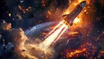 Epic Rocket Launch into Fiery Outer Space in a Stunning Cosmic Blaze of Colors photo