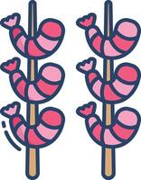 grilled shrimp linear color illustration vector